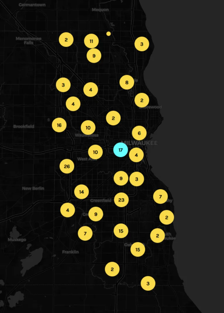 Map of clustered municipal asset detections across Milwaukee