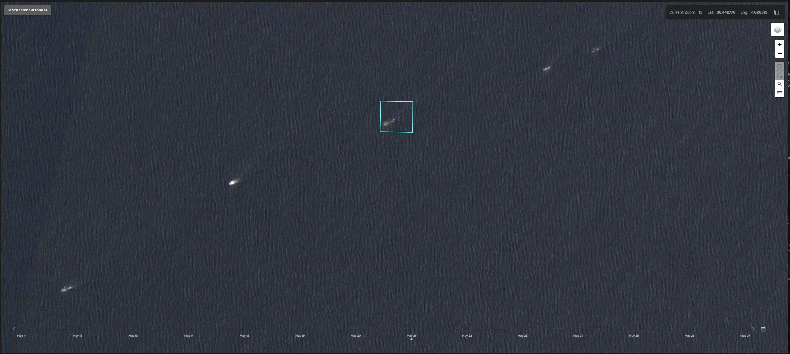 Satellite view of a Russian naval convoy underway, with a bounding box on the Admiral Kasatonov
